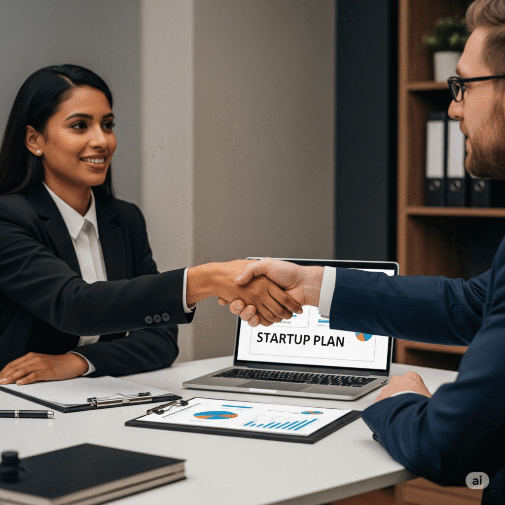 Business consultant assisting clients with paperwork and registration processes to set up a business in Dubai Industrial City.