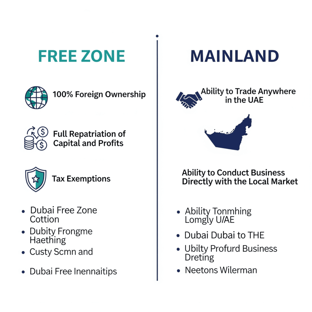 Free Zone vs Mainland company formation in Dubai