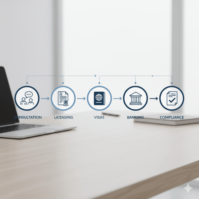 Step-by-step process of working with a business setup consultant in Dubai.