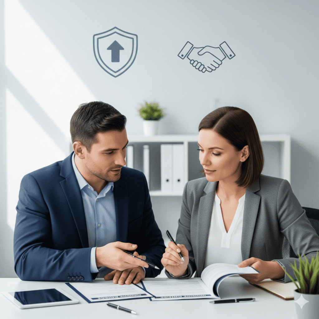 "360Biz advising clients on ILOE insurance for Dubai CommerCity business protection"