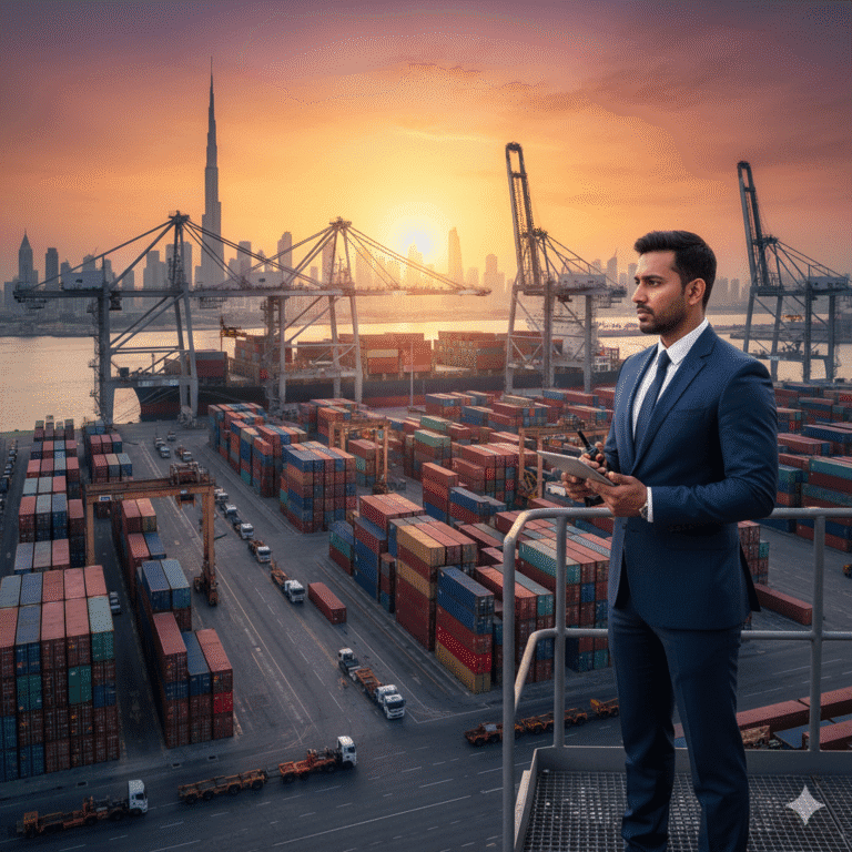 Trading business owner in Dubai managing import and export operations with 360Biz setup support