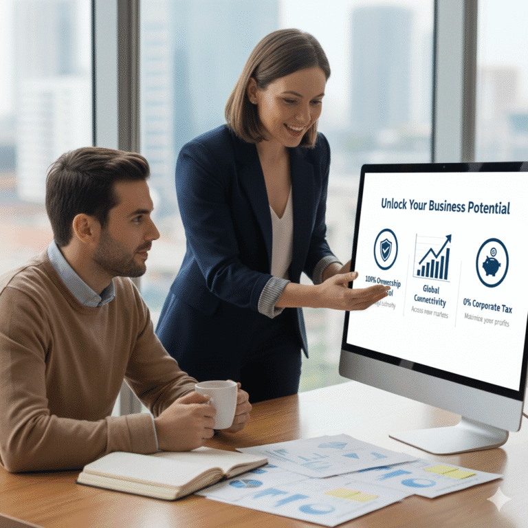 Business consultant in Dubai showing advantages of hiring top company setup firms for growth and compliance.