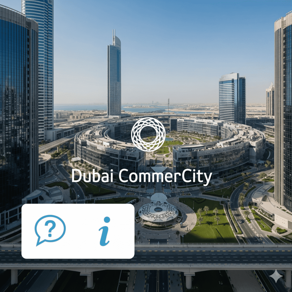 "Frequently asked questions about Dubai CommerCity business setup and services"